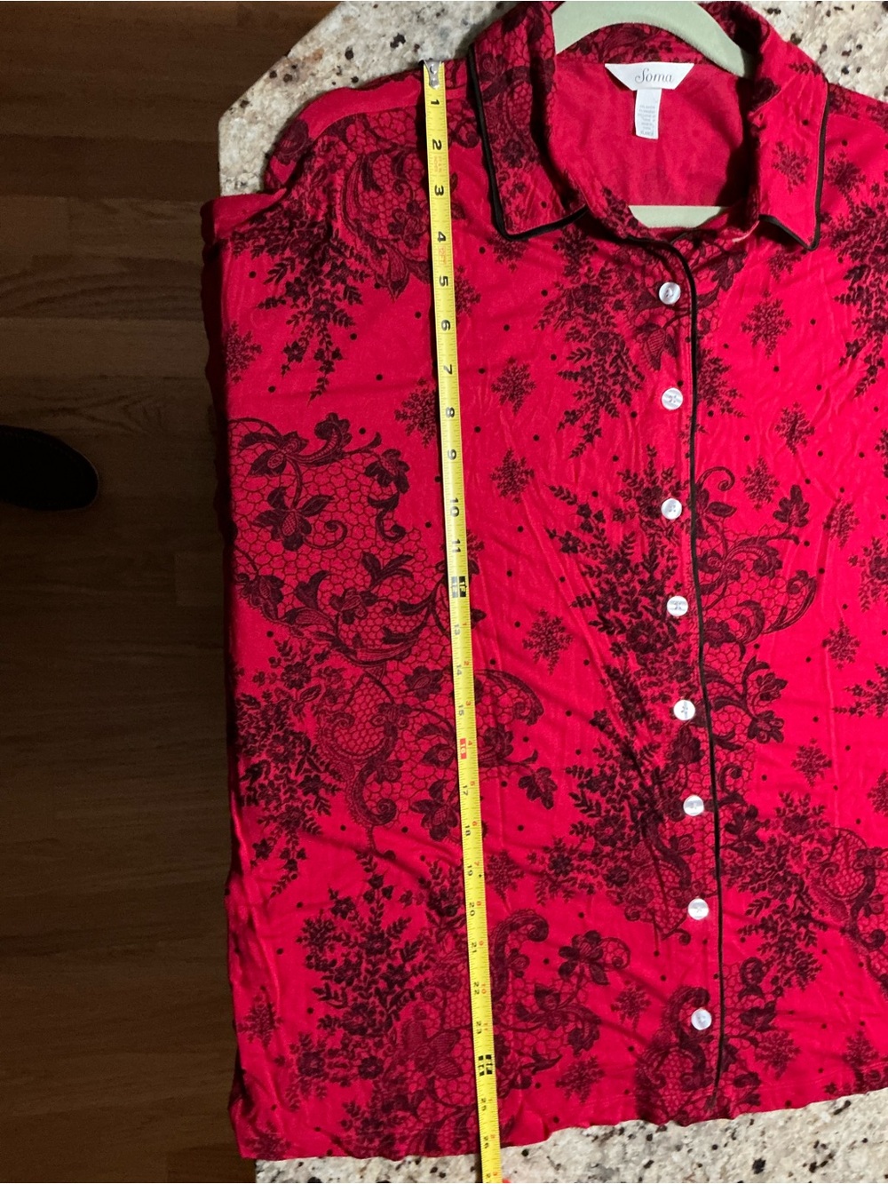 Soma Red and Black Printed Button-Front Pajama Top EUC - Picture 5 of 6